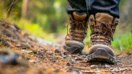 Uma pessoa andando de botas em uma trilha 