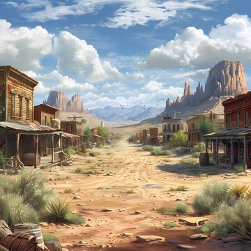 Wild West Background: Dusty saloons, rolling tumbleweeds, and rugged desert landscapes evoke the spirit of the Wild West.