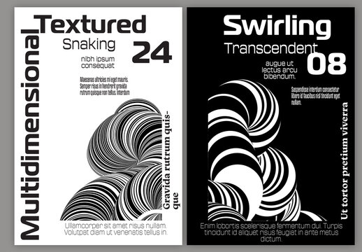 A4 Flyer Abstract 3D Curved Swirling Striped Shape Black And White