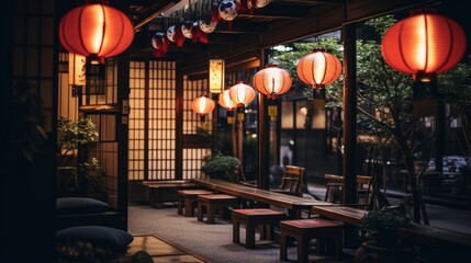 A traditional japanese pension with paper lanterns and traditional decor