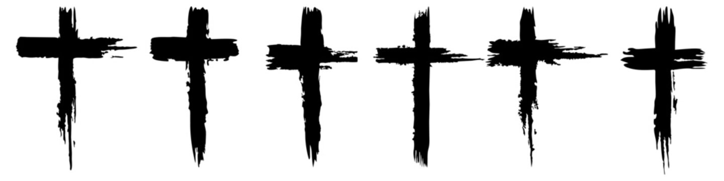 Set hand-drawn black grunge cross icons vector