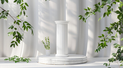 Background podium column 3d roman luxury greek white ancient display product classic. Podium platform background column pillar stage minimal stand beauty design. generative ai  - obrazy, fototapety, plakaty