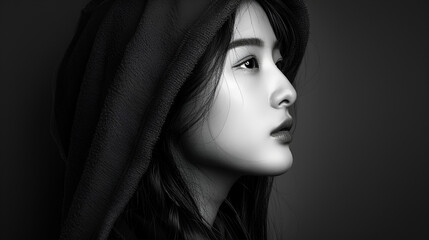 a dynamic black and white profile portrait, generative ai - obrazy, fototapety, plakaty
