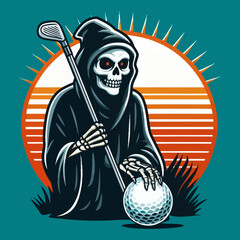 t-shirt design golf reaper with skeleton playing vector	