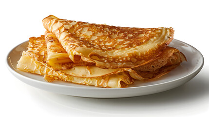 Golden brown crepes on white plate