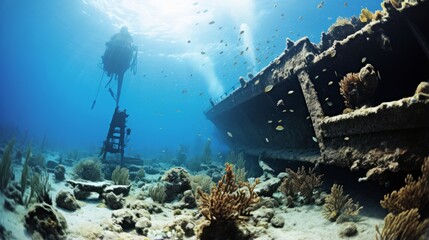 Fototapeta premium A border of underwater shipwrecks and marine treasures