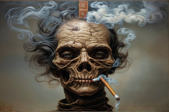 skull on the wall , 
smoking is decreasing  