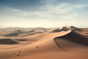Fototapeta na wymiar Desert landscape with sand dunes shift like living entities. Generative AI
