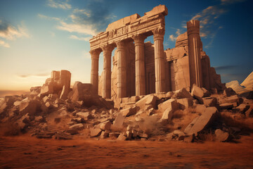 Ancient Greek temple ruins, rumored to be the site of divine interventions and miraculous events. Generative AI