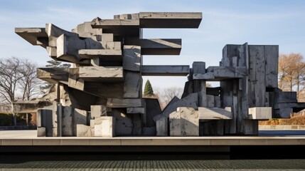 A modern sculpture harmonizing with brutalist aesthetics