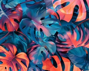 surreal art of Experiment with the bold and dynamic shapes of Monstera leaves in your graphic artwork.