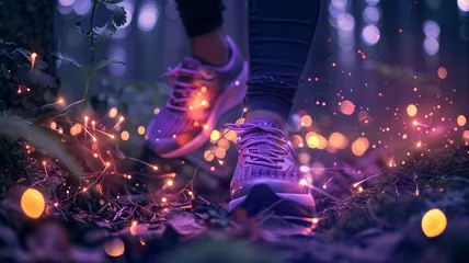 Fotobehang Picture a whimsical fairytale forest illuminated by enchanted fireflies, where fairies flit about in Ultra Violet Sneakers, spreading magic and joy to all they encounter. © AI artistic beauty