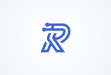 Letter R Technology Logo, letter R with tech style logo design inspiration, Flat Vector Logo Design, vector illustration
