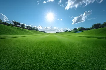 Fototapeten The Sun Shining Over a Green Golf Course © D