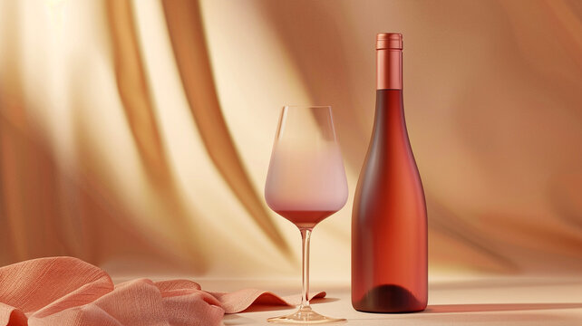 Picture a wine bottle in a rich crimson color paired with a frosted peach glass, symbolizing warmth and hospitality.