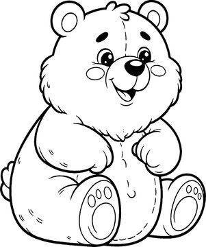 Ours ou ourson assis, personnage animal a colorier, dessin id&eacute;al pour livre et activit&eacute; de coloriage enfant pendant les vacances. Dessin au trait.
