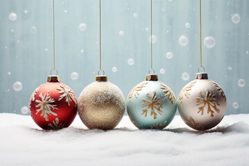 Joyful christmas ornaments set against a serene snowy canvas