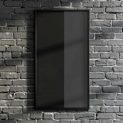 vertical poster frame mockup, black bricks wall, dark atmosphere