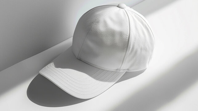 Flat lay of a blank baseball cap mockup, soft shadowing for dynamic embroidery designs