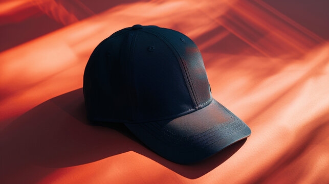 Flat lay of a blank baseball cap mockup, soft shadowing for dynamic embroidery designs