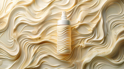 Bottle of moisturizer with slashes and waves, generative ai