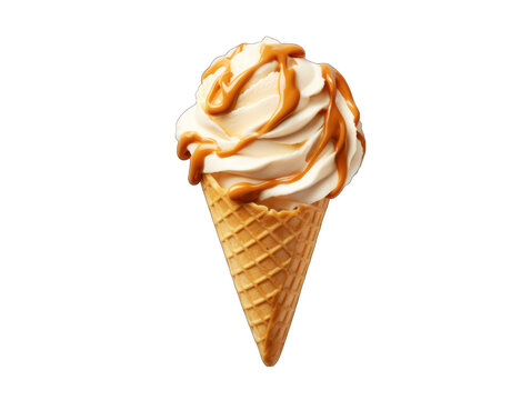 caramel ice cream in a cown isolated on transparent background, transparency image, removed background