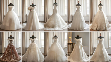Collection of wedding dresses in the shop. generative ai  - obrazy, fototapety, plakaty