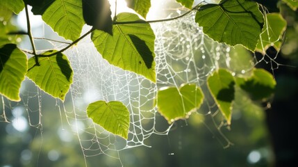 Leaves with spiderwebs in the morning