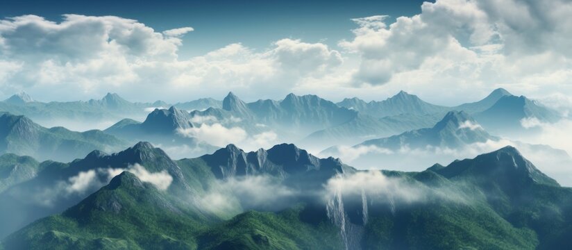 mountains with valley floors shrouded in fog and clouds in the morning