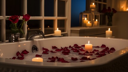 Romantic honeymoon pension with private jacuzzis and candlelit dinners - obrazy, fototapety, plakaty