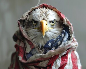 an eagle wrapped in an American flag