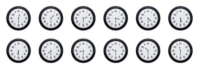 Generic clock displaying time at the bottom of every hour isolated on transparent background. 3D rendering