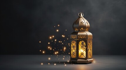 Fototapeta na wymiar Ornamental Arabic lantern with burning candle glowing at night. Neural network AI generated art