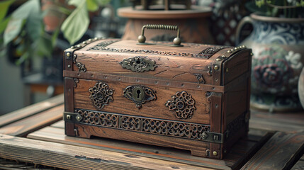 Wooden treasure box with lock