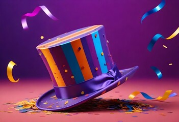 Clown hat with colorful confetti. April fools' day celebration - obrazy, fototapety, plakaty