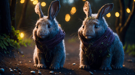 Cute and kind Easter bunnies in cartoon style with big ears shines with a joyful smile, ready to give joy and cheer everyone who meets him on the way.