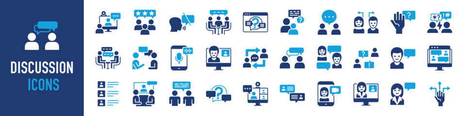 Discussion icons set. Communication, speech bubble, conversation, chatting, meeting, chat, social icon vector illustration
