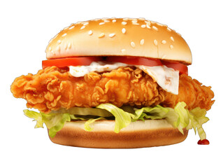 chicken sandwich isolated on transparent background, transparency image, removed background