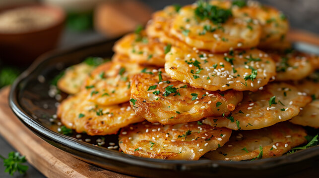 Delicious Socca, Pancakes or Mini Omelette: Homemade Mediterranean Meal on Gray Background.