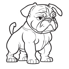 cute bulldog sketch, full body standing in white background, line art, vector illustration line art