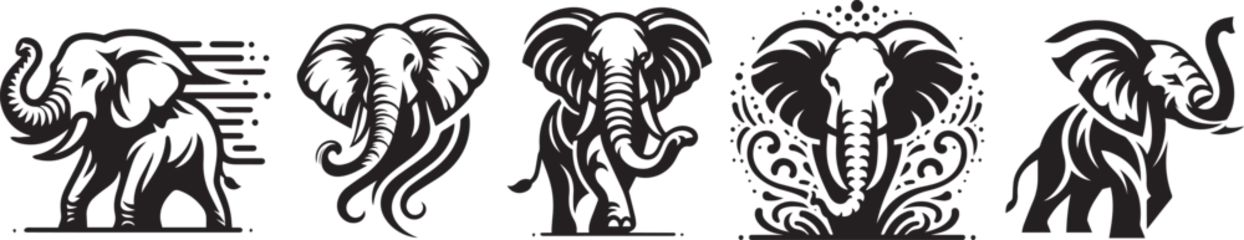 Foto op Aluminium dynamic energetic elephants in motion, simple minimalist animal logo style vector graphic © Cris