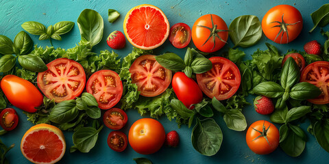 Fresh vegetables and herbs colorful organic food background. Concept: restaurant website or menu, grocery store, farmers market, healthy vegan diet based on vegetables and fruits.