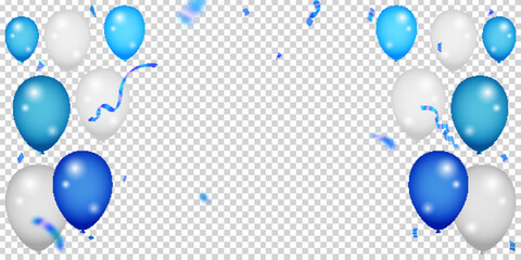 Celebration party banner with Blue color balloons background. Blue and white balloon vector illustration on transparent background.