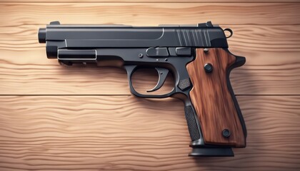Classic handgun on wooden background - obrazy, fototapety, plakaty
