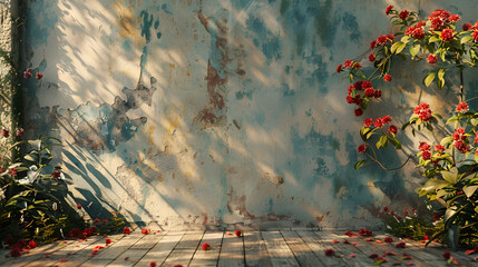 Empty interior composition with wall and flowers. generative ai  
