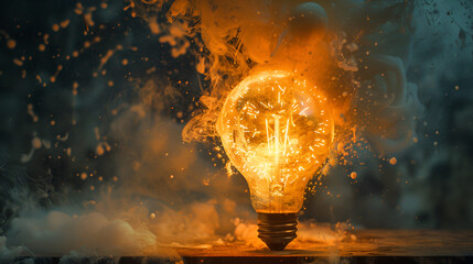 explosion of a traditional electric bulb. shot taken in high speed. generative ai   - obrazy, fototapety, plakaty