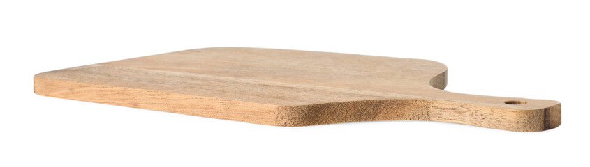 One wooden cutting board on white background