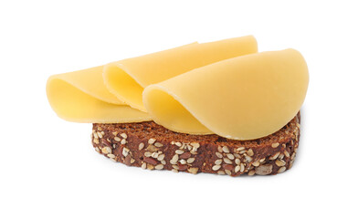 Tasty sandwich with slices of fresh cheese isolated on white