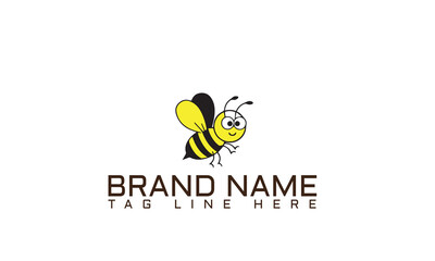 Honey Bee Logo Cartoon Character. Vector bee icon. Cartoon cute bright baby bee on stylish white background. Vector logo