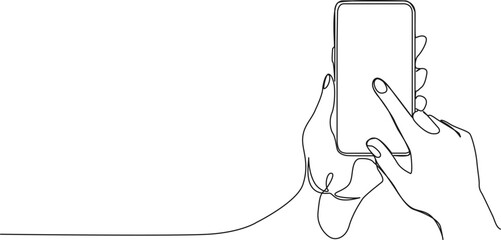 continuous single line drawing of hands holding smartphone, line art vector illustration © Christian Horz